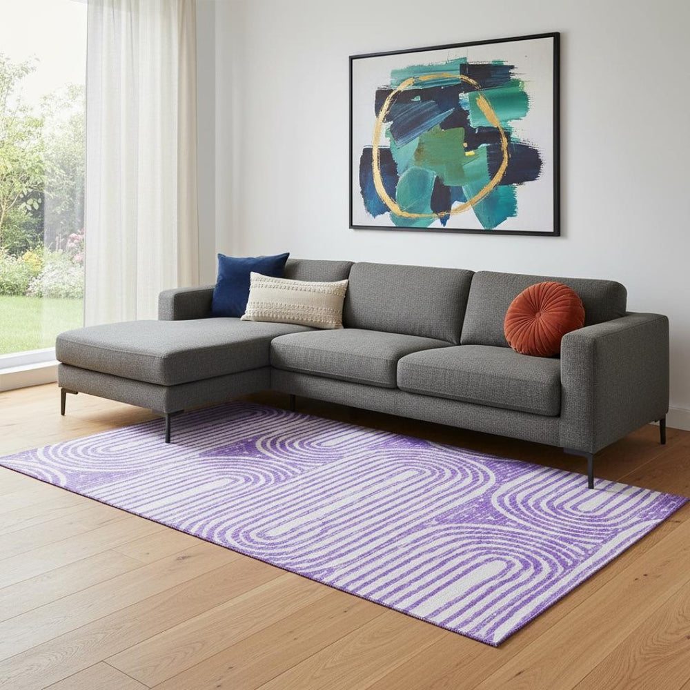 HomeRoots 10' X 14' Purple and Ivory Geometric Area Rug – Stylish, Washable, Durable with UV Protection for Homes 648256