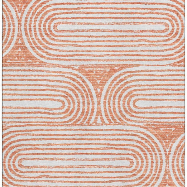 HomeRoots 5' X 8' Salmon and Ivory Geometric Area Rug - Washable, Stain Resistant, UV Protected for Busy Homes 648258