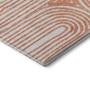 HomeRoots 8' Salmon and Ivory Geometric Washable Round Rug with UV Protection for Stylish, Durable Living Spaces 648259