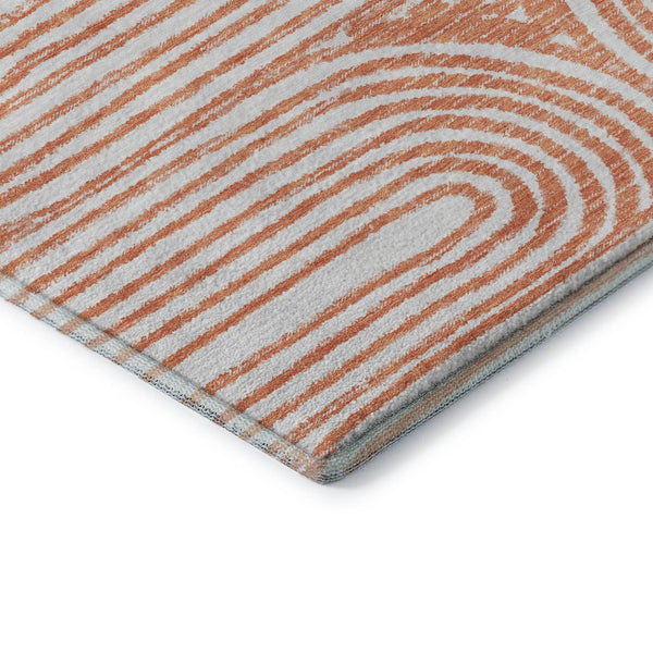 HomeRoots 8' Salmon and Ivory Geometric Washable Round Rug with UV Protection for Stylish, Durable Living Spaces 648259