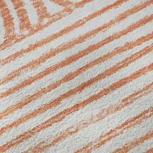 HomeRoots 8' Salmon and Ivory Geometric Washable Round Rug with UV Protection for Stylish, Durable Living Spaces 648259