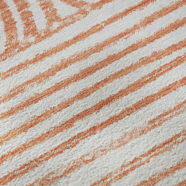 HomeRoots 8' Salmon and Ivory Geometric Washable Round Rug with UV Protection for Stylish, Durable Living Spaces 648259