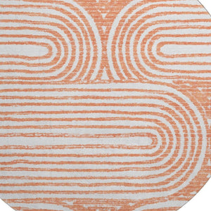 HomeRoots 8' Salmon and Ivory Geometric Washable Round Rug with UV Protection for Stylish, Durable Living Spaces 648259