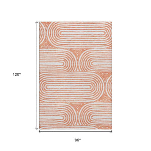 HomeRoots 8' x 10' Salmon & Ivory Geometric Washable Area Rug - Stain Resistant, UV Protected, Easy Care! 648260