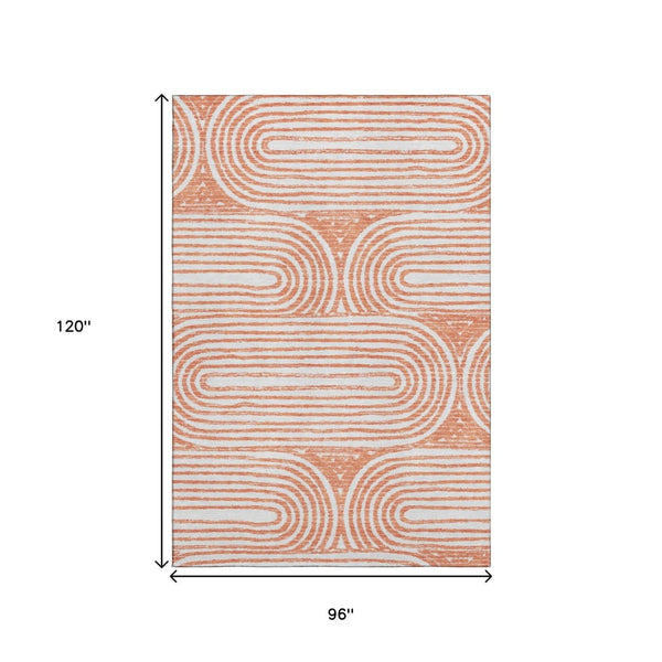 HomeRoots 8' x 10' Salmon & Ivory Geometric Washable Area Rug - Stain Resistant, UV Protected, Easy Care! 648260