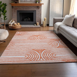 HomeRoots 8' x 10' Salmon & Ivory Geometric Washable Area Rug - Stain Resistant, UV Protected, Easy Care! 648260