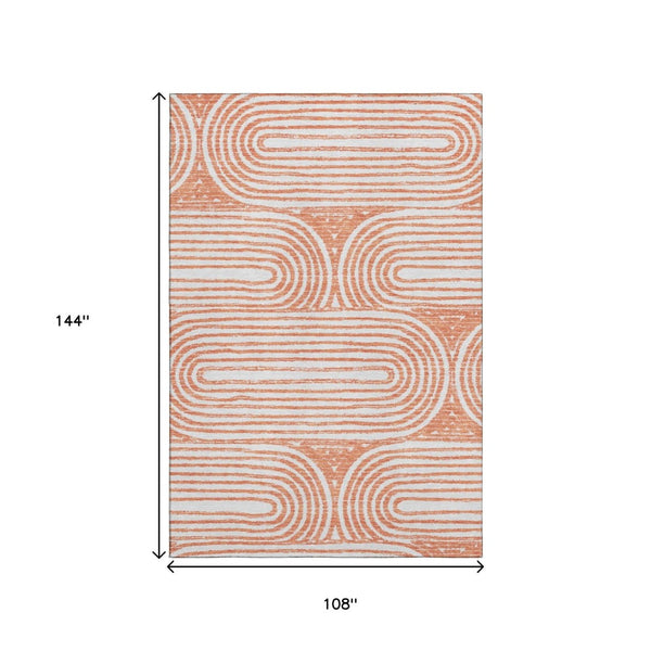 HomeRoots 9' X 12' Salmon and Ivory Geometric Area Rug - Washable, UV-Protected, Durable for Modern Living Spaces 648261