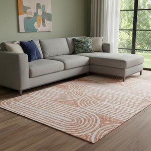 HomeRoots 9' X 12' Salmon and Ivory Geometric Area Rug - Washable, UV-Protected, Durable for Modern Living Spaces 648261