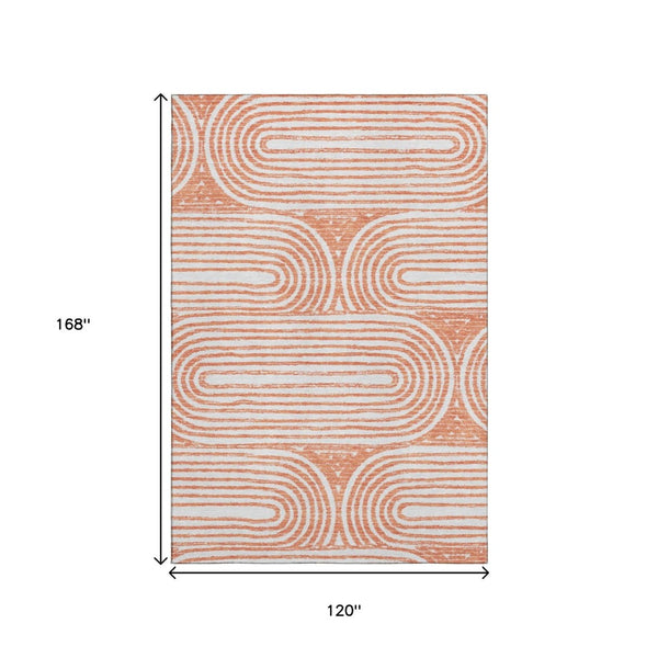 HomeRoots 10' X 14' Salmon & Ivory Geometric Area Rug – Stylish, Washable, Durable, UV-Protected for Homes 648262