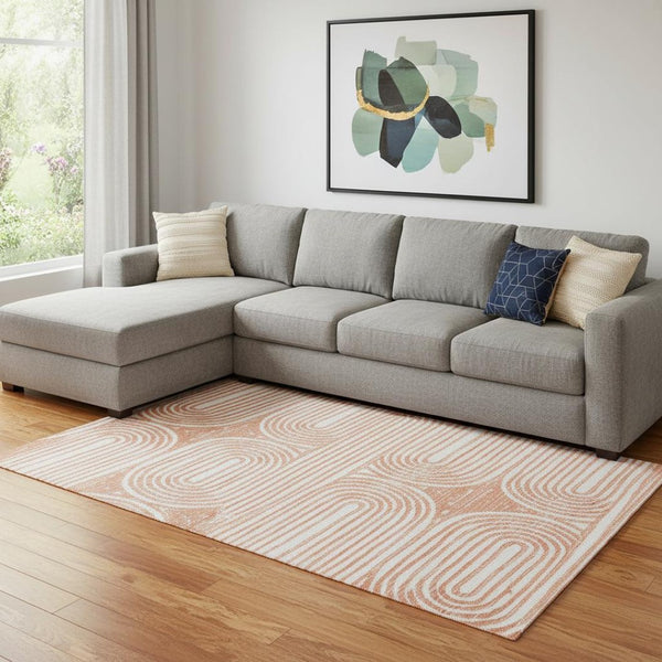 HomeRoots 10' X 14' Salmon & Ivory Geometric Area Rug – Stylish, Washable, Durable, UV-Protected for Homes 648262