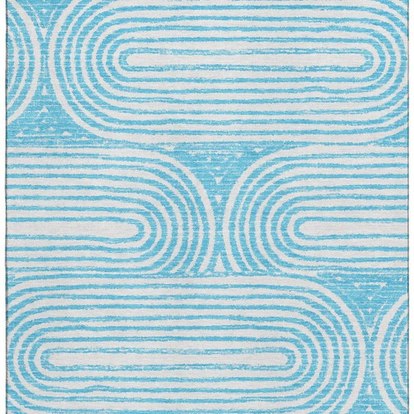 HomeRoots 5' X 8' Teal and Ivory Geometric Area Rug - Stylish, Washable, UV-Protected, Durable for High-Traffic Areas 648264