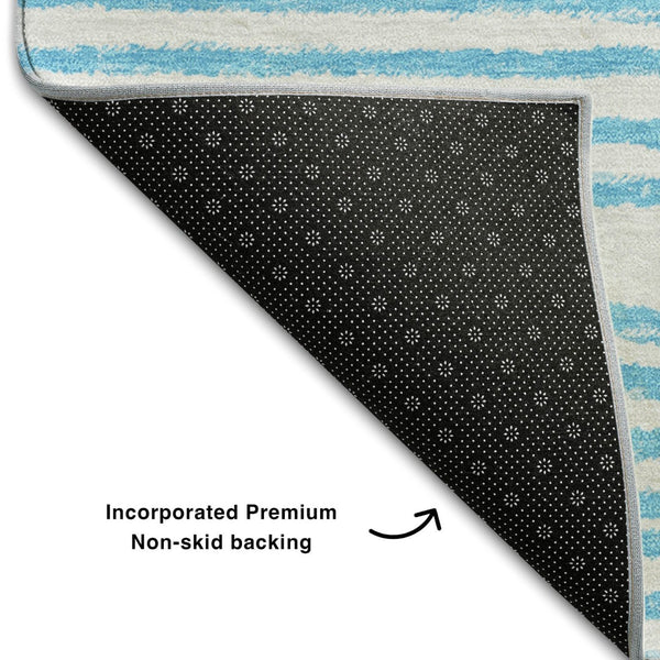 HomeRoots 8' Teal And Ivory Geometric Round Rug - Washable, UV Protected, Stylish Design for High-Traffic Areas 648265