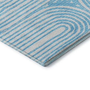 HomeRoots 8' Teal And Ivory Geometric Round Rug - Washable, UV Protected, Stylish Design for High-Traffic Areas 648265