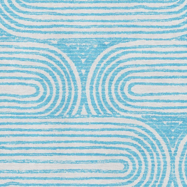 HomeRoots 8' X 10' Teal and Ivory Geometric Area Rug - Washable, UV-Protected, Perfect for Homes with Kids & Pets! 648266