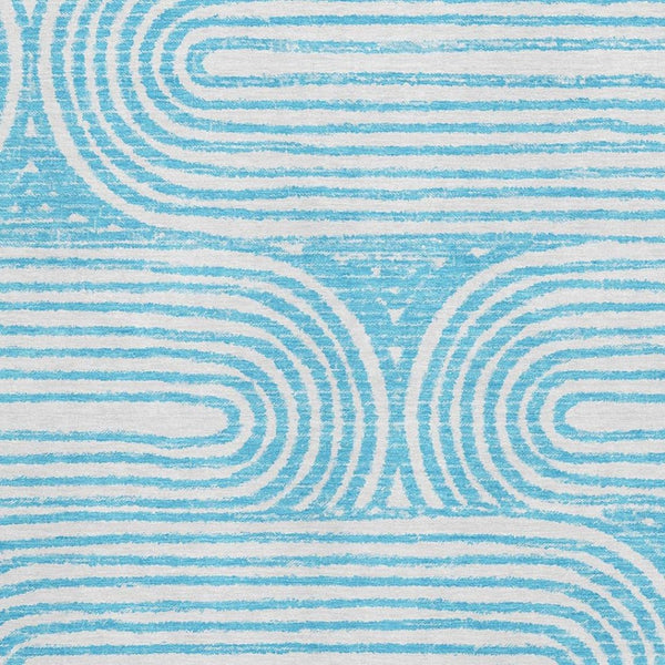 HomeRoots 9' X 12' Teal and Ivory Geometric Area Rug - Stain Resistant, UV Protected, Perfect for High-Traffic Spaces 648267