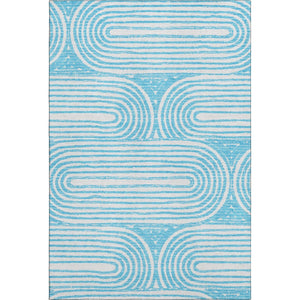 HomeRoots 10' Teal and Ivory Geometric Area Rug - Washable, UV Protected, Durable for Modern Living Spaces 648268