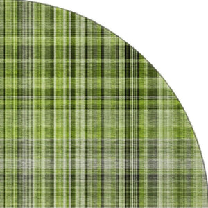 HomeRoots 8' Green Gray Ivory Plaid Washable Round Rug – Durable, Stain-Resistant, UV Protected for Any Room 648271