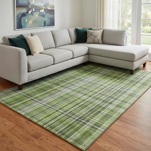HomeRoots 8' X 10' Washable Plaid Area Rug in Green, Gray, Ivory – UV Protection, Perfect for Families & Pets 648272