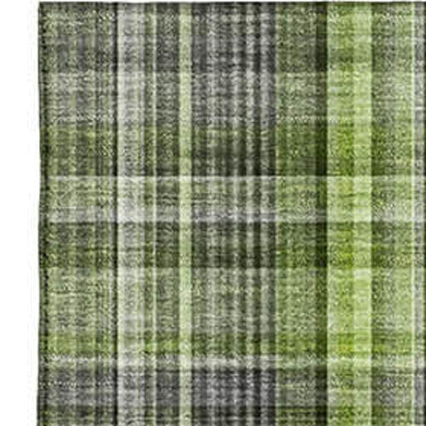 HomeRoots 8' X 10' Washable Plaid Area Rug in Green, Gray, Ivory – UV Protection, Perfect for Families & Pets 648272