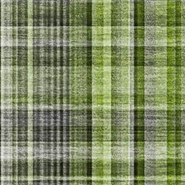 HomeRoots 9' X 12' Washable Plaid Area Rug in Green, Gray & Ivory - Stain Resistant, UV Protected & Durable! 648273