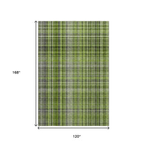 HomeRoots 10' X 14' Washable Area Rug in Green, Gray & Ivory Plaid - UV Protected, Durable & Stylish Home Decor 648274