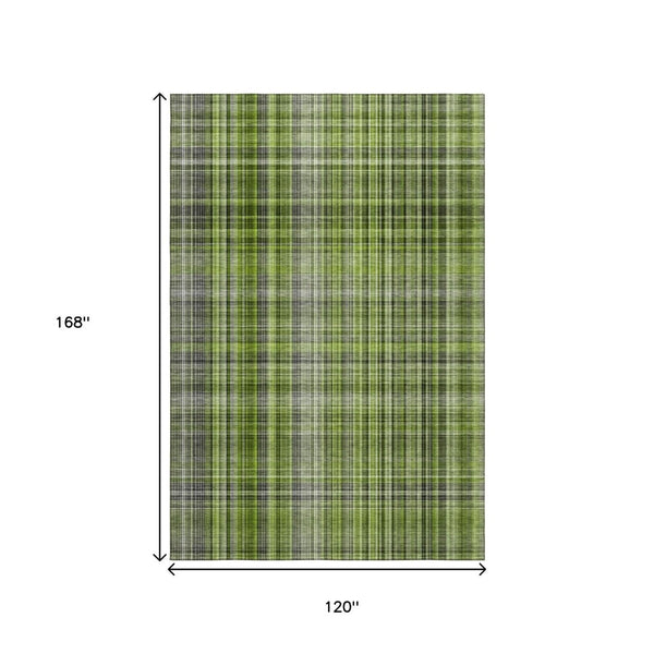 HomeRoots 10' X 14' Washable Area Rug in Green, Gray & Ivory Plaid - UV Protected, Durable & Stylish Home Decor 648274