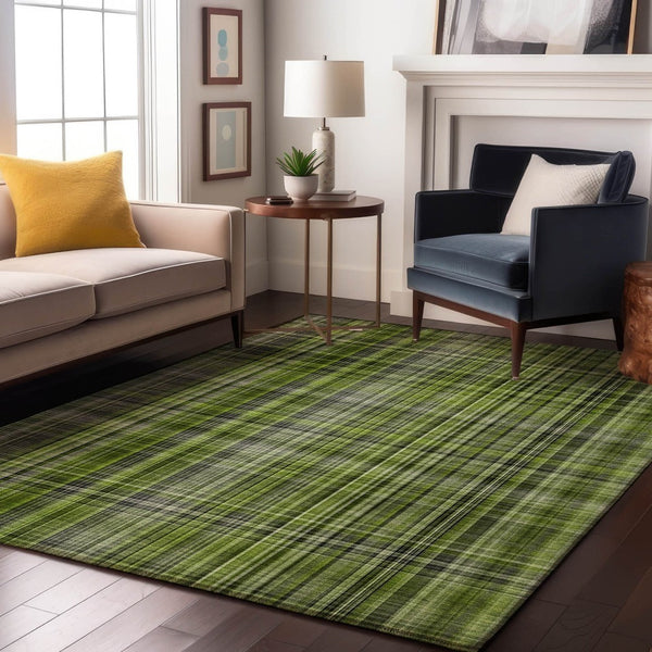 HomeRoots 10' X 14' Washable Area Rug in Green, Gray & Ivory Plaid - UV Protected, Durable & Stylish Home Decor 648274