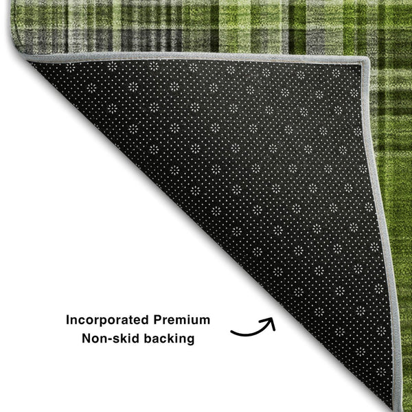 HomeRoots 10' X 14' Washable Area Rug in Green, Gray & Ivory Plaid - UV Protected, Durable & Stylish Home Decor 648274