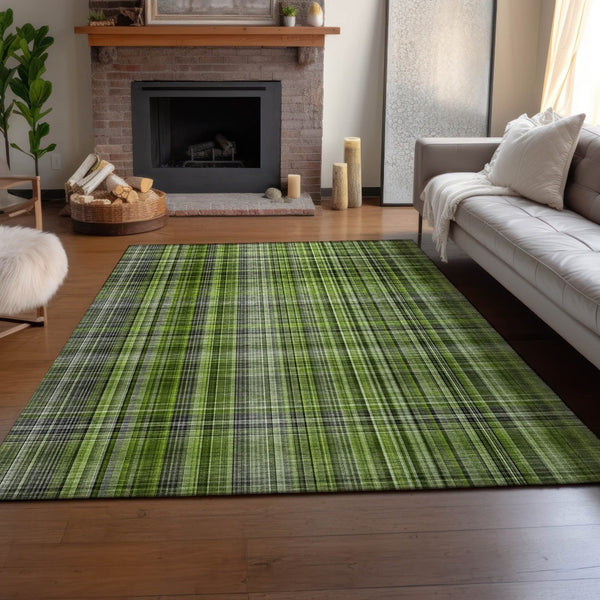 HomeRoots 10' X 14' Washable Area Rug in Green, Gray & Ivory Plaid - UV Protected, Durable & Stylish Home Decor 648274