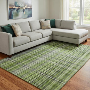HomeRoots 10' X 14' Washable Area Rug in Green, Gray & Ivory Plaid - UV Protected, Durable & Stylish Home Decor 648274