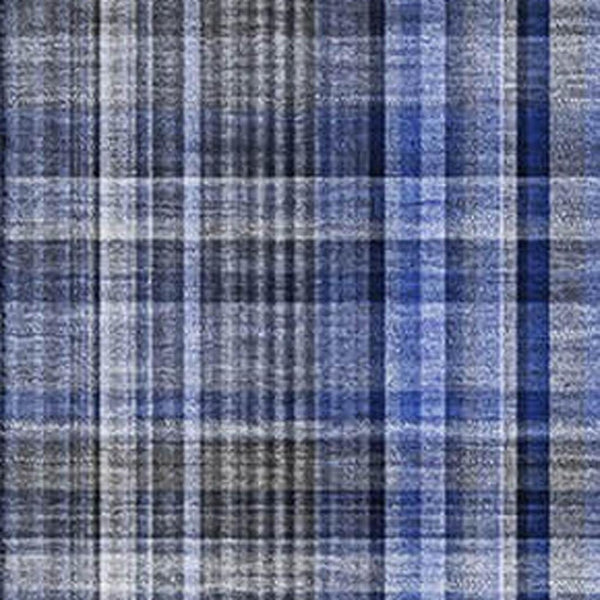 HomeRoots 5' X 8' Stylish Navy Blue and Gray Plaid Area Rug - Durable, Stain Resistant, UV Protected for Busy Homes 648276