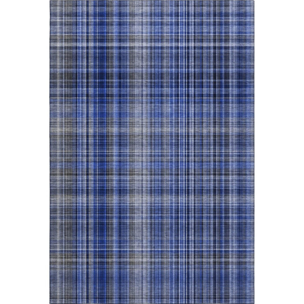HomeRoots 5' X 8' Stylish Navy Blue and Gray Plaid Area Rug - Durable, Stain Resistant, UV Protected for Busy Homes 648276