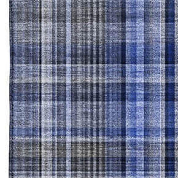 HomeRoots 8' X 10' Navy Blue & Gray Plaid Area Rug – Stylish, Washable, UV-Protected for Daily Use & Easy Care 648278
