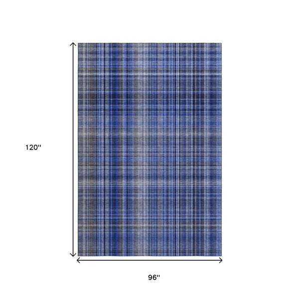 HomeRoots 8' X 10' Navy Blue & Gray Plaid Area Rug – Stylish, Washable, UV-Protected for Daily Use & Easy Care 648278