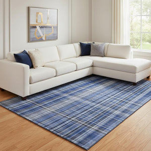 HomeRoots 8' X 10' Navy Blue & Gray Plaid Area Rug – Stylish, Washable, UV-Protected for Daily Use & Easy Care 648278