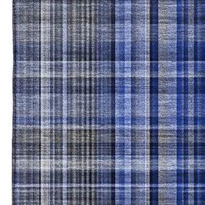 HomeRoots 8' X 10' Navy Blue & Gray Plaid Area Rug – Stylish, Washable, UV-Protected for Daily Use & Easy Care 648278