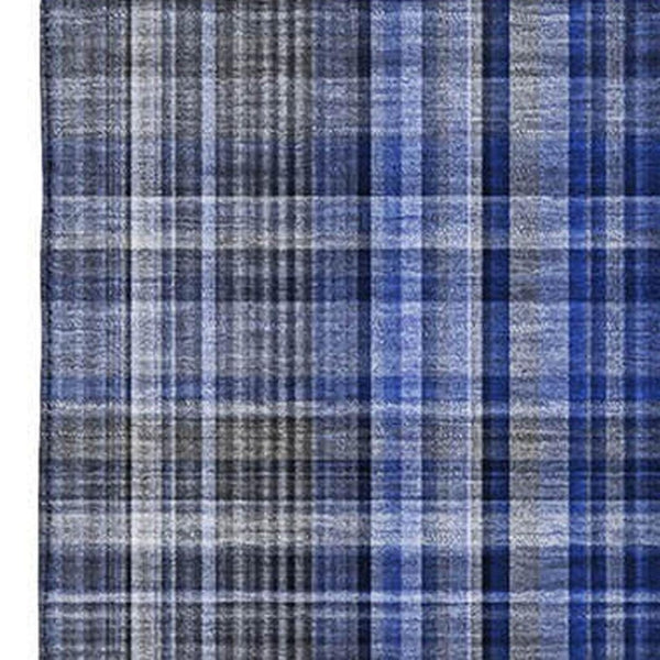 HomeRoots 8' X 10' Navy Blue & Gray Plaid Area Rug – Stylish, Washable, UV-Protected for Daily Use & Easy Care 648278