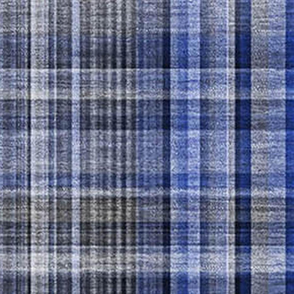 HomeRoots 8' X 10' Navy Blue & Gray Plaid Area Rug – Stylish, Washable, UV-Protected for Daily Use & Easy Care 648278