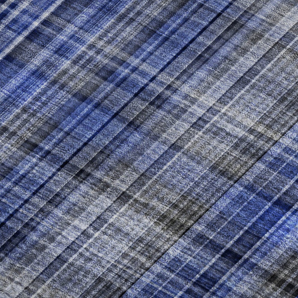 HomeRoots 8' X 10' Navy Blue & Gray Plaid Area Rug – Stylish, Washable, UV-Protected for Daily Use & Easy Care 648278