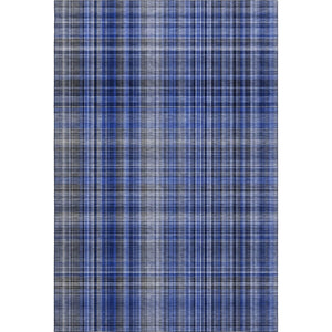 HomeRoots 9' X 12' Navy Blue & Gray Plaid Washable Area Rug – Durable, Stain-Resistant with UV Protection! 648279