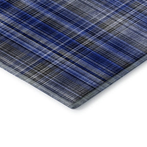 HomeRoots 9' X 12' Navy Blue & Gray Plaid Washable Area Rug – Durable, Stain-Resistant with UV Protection! 648279