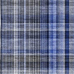 HomeRoots 10' X 14' Navy Blue & Gray Plaid Washable Area Rug - UV Protected, Stain Resistant, Durable Design 648280