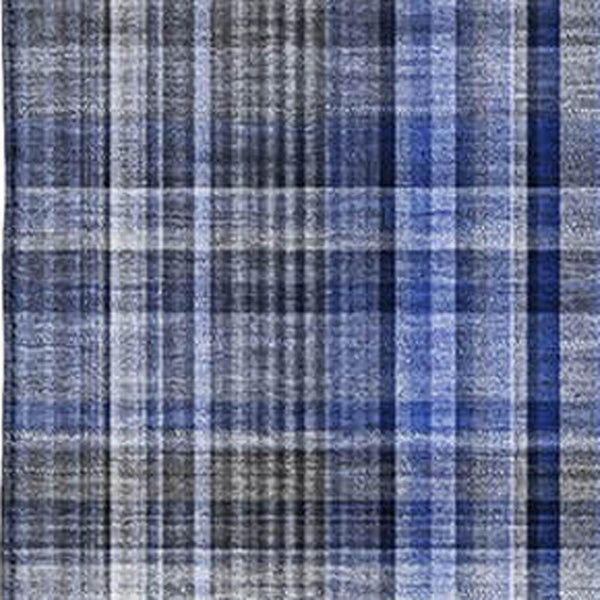 HomeRoots 10' X 14' Navy Blue & Gray Plaid Washable Area Rug - UV Protected, Stain Resistant, Durable Design 648280