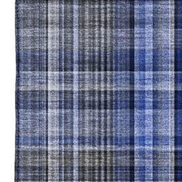 HomeRoots 10' X 14' Navy Blue & Gray Plaid Washable Area Rug - UV Protected, Stain Resistant, Durable Design 648280