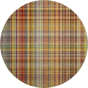 HomeRoots 8' Washable Round Rug in Rust, Gold & Green Plaid – Durable, Stain Resistant & UV Protected Decor Piece 648283