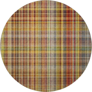 HomeRoots 8' Washable Round Rug in Rust, Gold & Green Plaid – Durable, Stain Resistant & UV Protected Decor Piece 648283