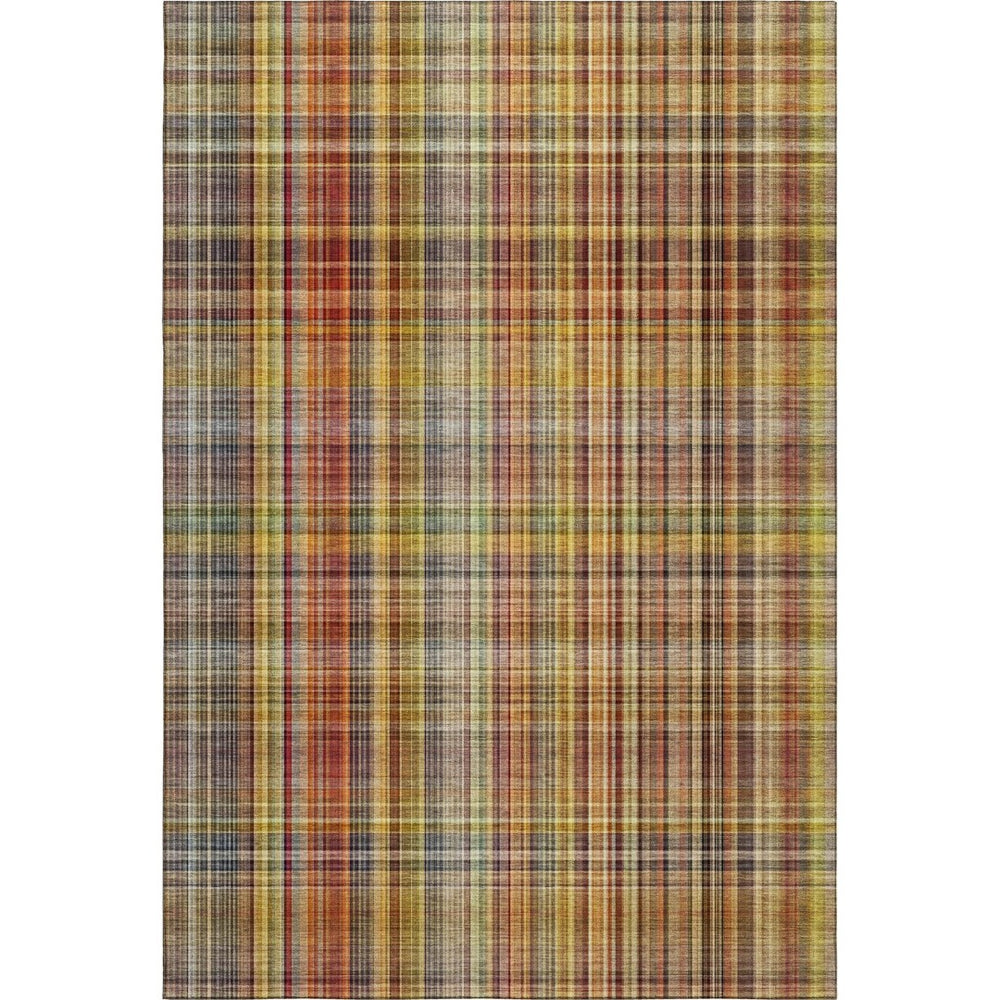 HomeRoots 8' X 10' Vintage Rust Gold Green Plaid Area Rug - Washable, UV-Protected, Perfect for Homes & Pets 648284