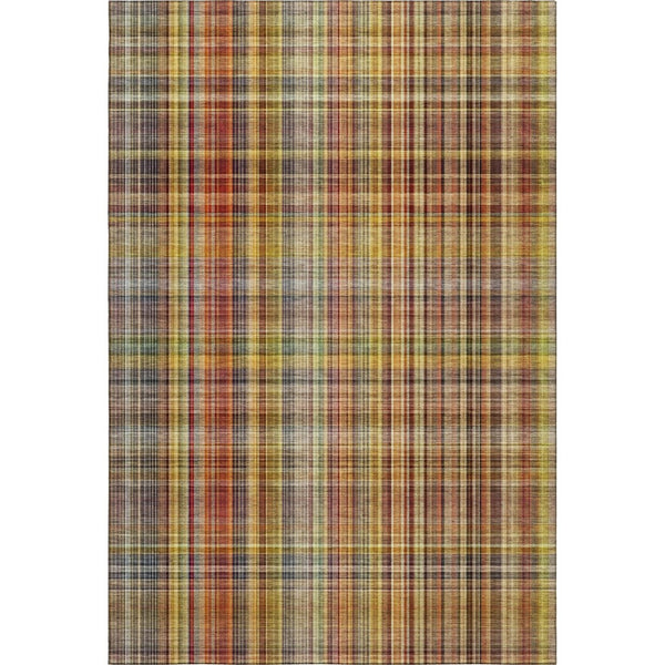 HomeRoots 9' X 12' Rustic Plaid Area Rug in Rust, Gold & Green – Washable, Stain Resistant & UV Protected! 648285