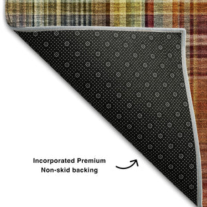 HomeRoots 9' X 12' Rustic Plaid Area Rug in Rust, Gold & Green – Washable, Stain Resistant & UV Protected! 648285