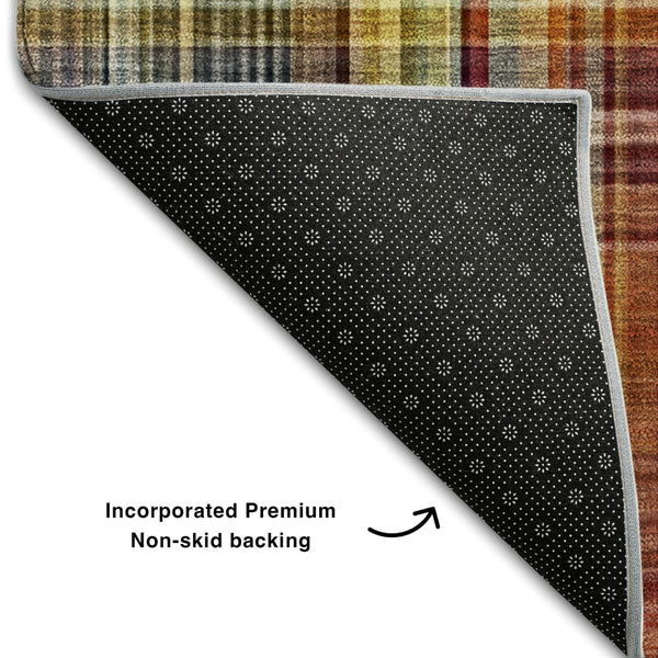 HomeRoots 9' X 12' Rustic Plaid Area Rug in Rust, Gold & Green – Washable, Stain Resistant & UV Protected! 648285
